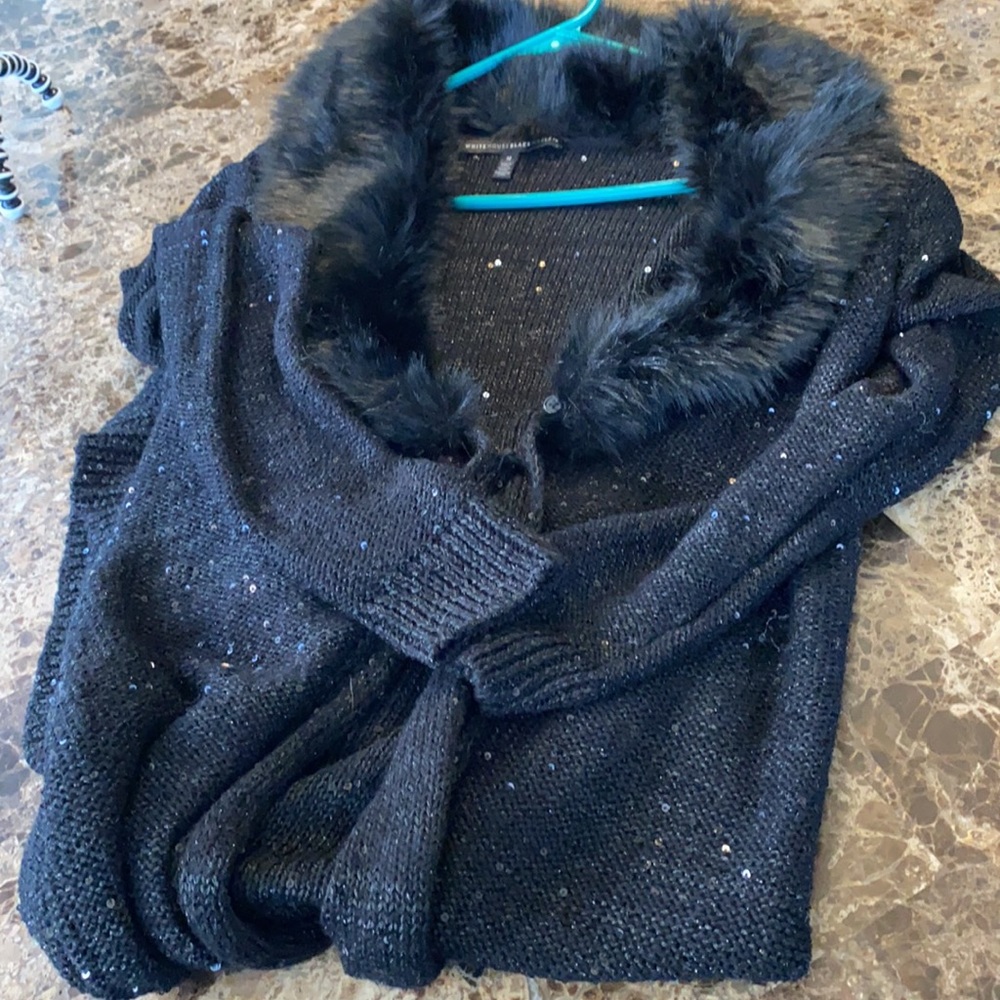 COPY - Black cardigan with detachable fur, with sequins - Picture 9 of 11
